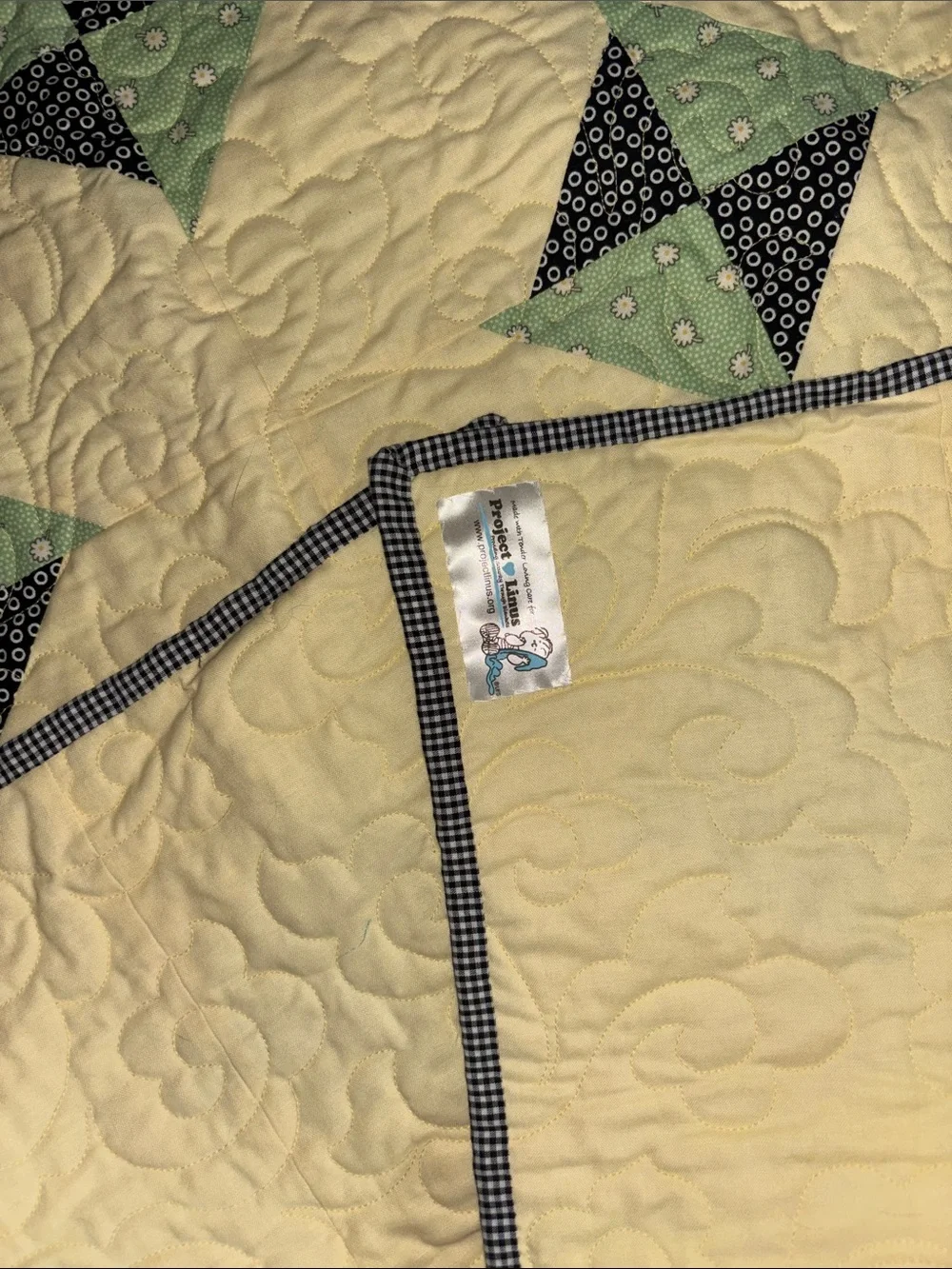 Project Linus  Patchwork 35 X 35 Quilt with Mint and Black Pinwheel Blocks